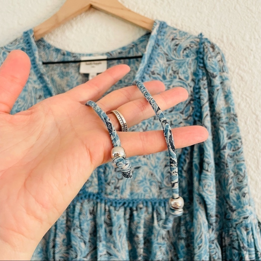 Haute Hippie Tribe Blue Tassel  Long Sleeve Peasant Blouse - Picture 10 of 14
